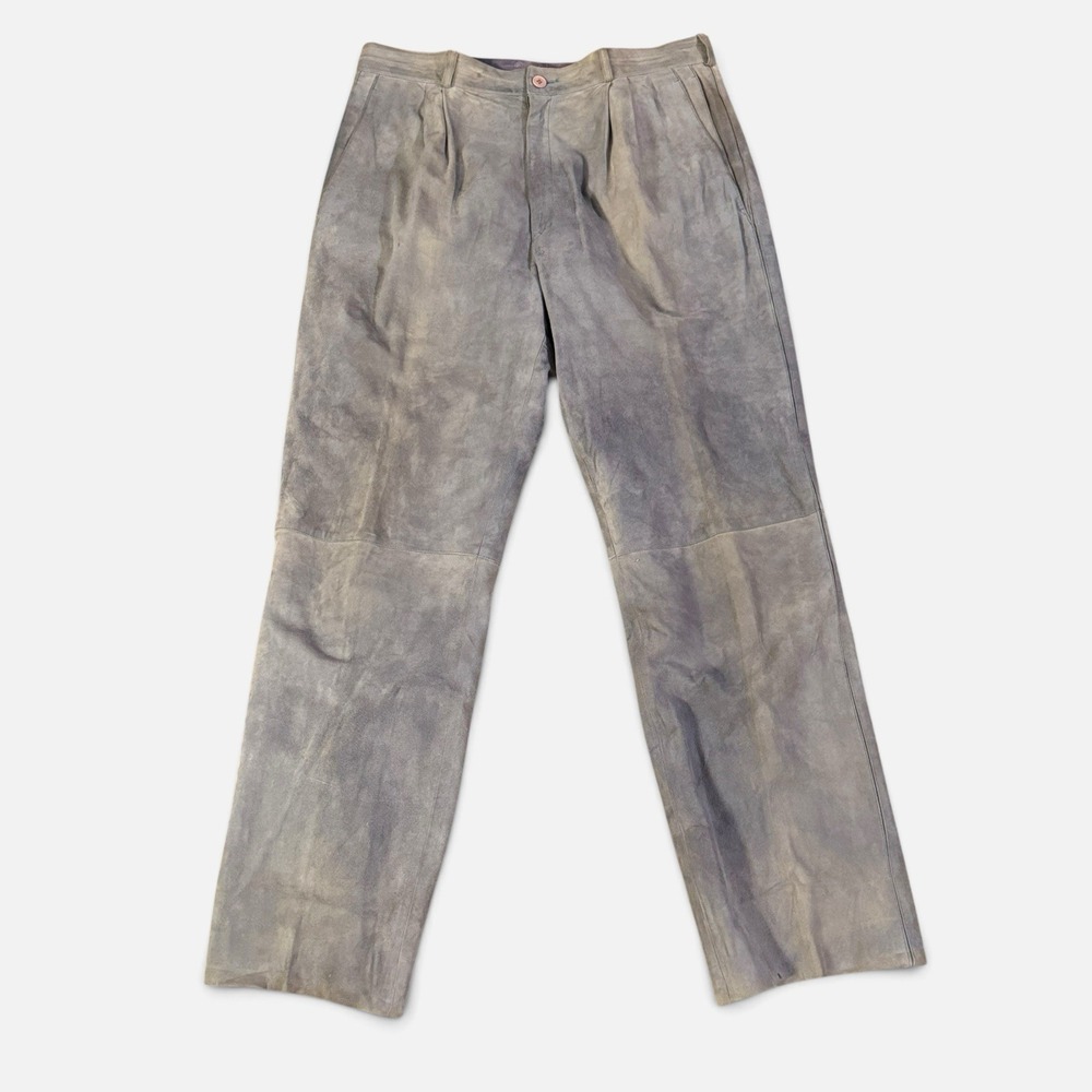 Vintage 90s Gianni Versace Design Suede Leather Pants Mens 34 Light Gray Pleated